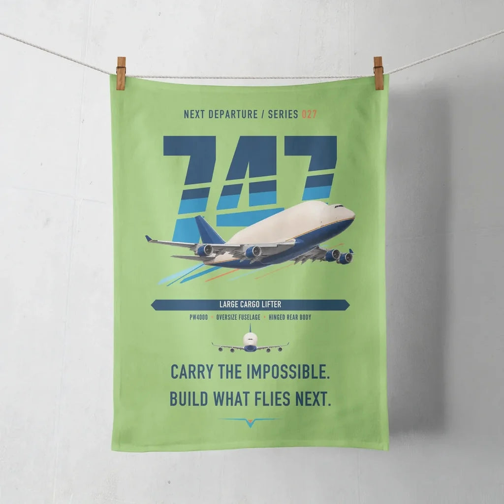 Boeing 747-400 Dreamlifter design on light green towel