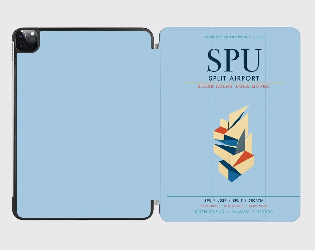 Split Airport (SPU) design on light blue ipad tablet case