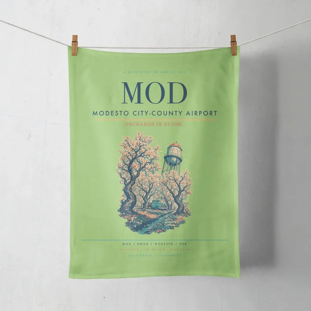 Modesto City-County Airport (MOD) design on light green towel