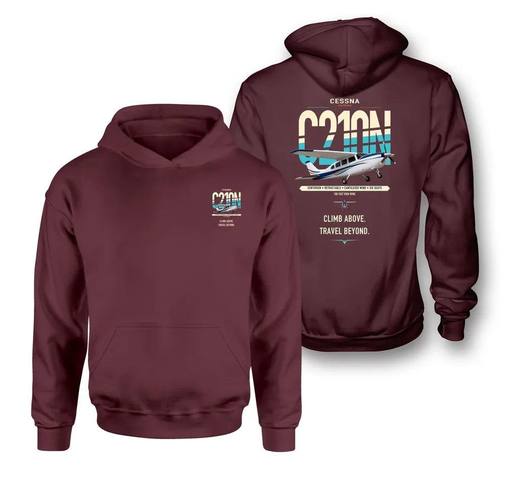 Cessna T210N Centurion design on dark red double-side hoodie, double-side print