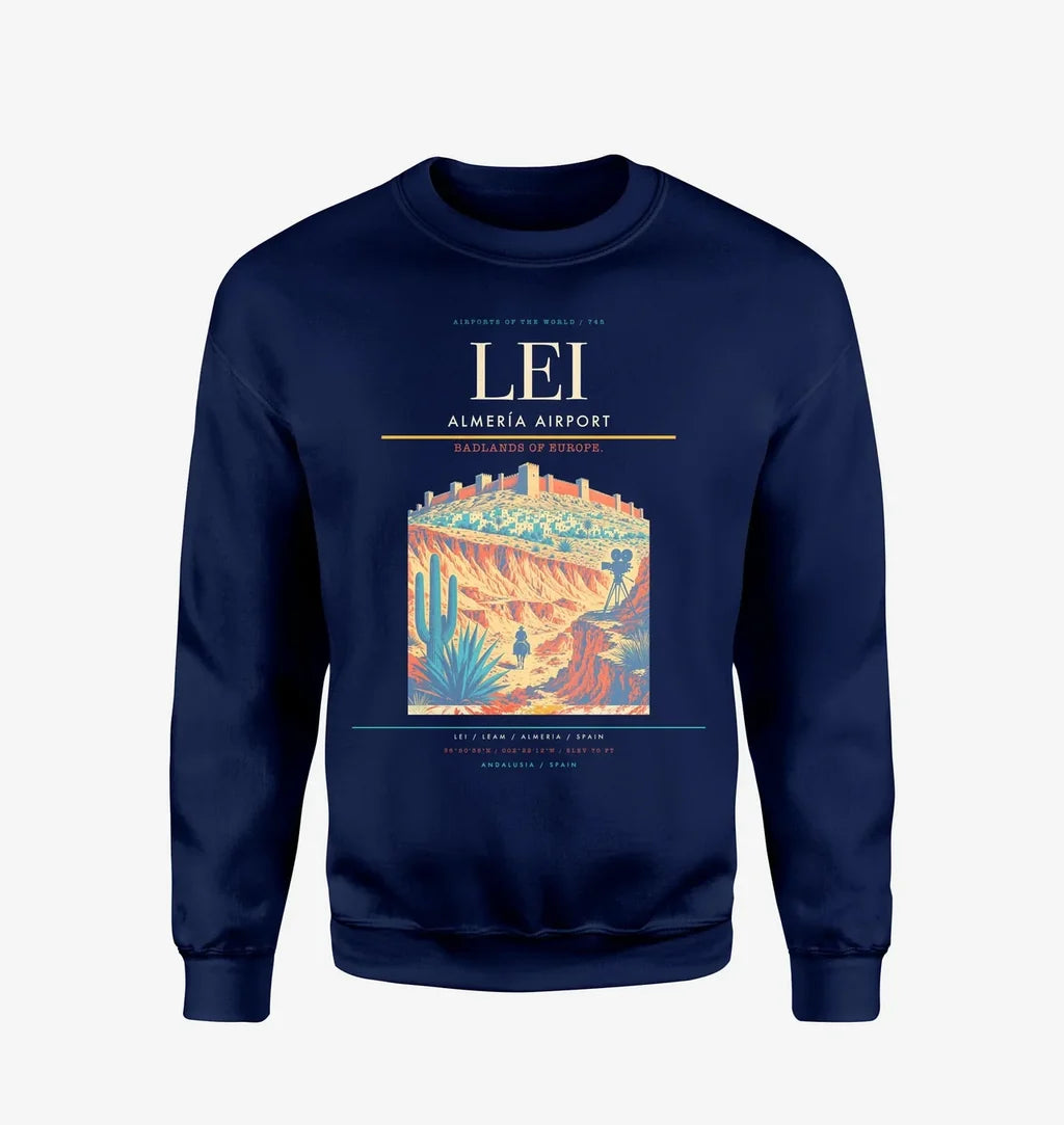 Almería Airport (LEI) design on navy blue sweatshirt