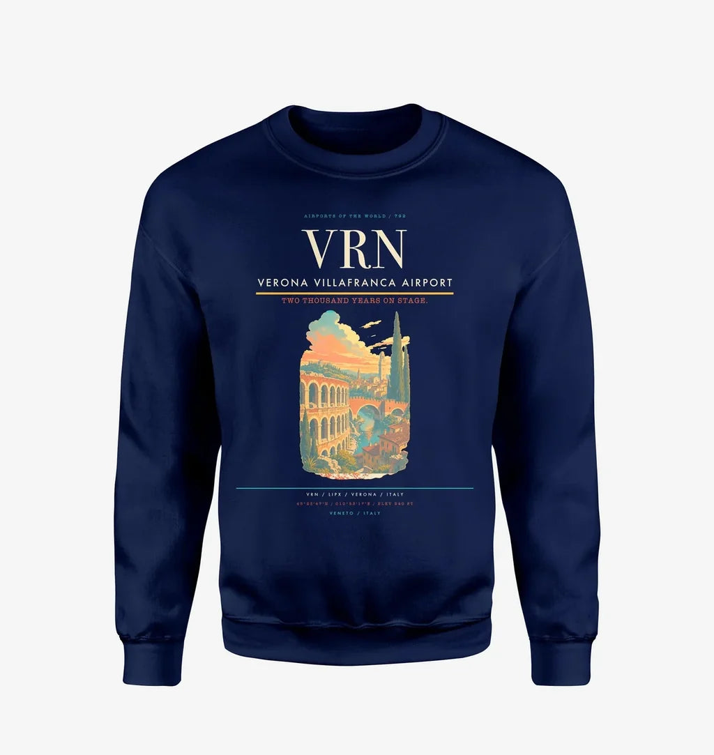 Verona Villafranca Airport (VRN) design on navy blue sweatshirt