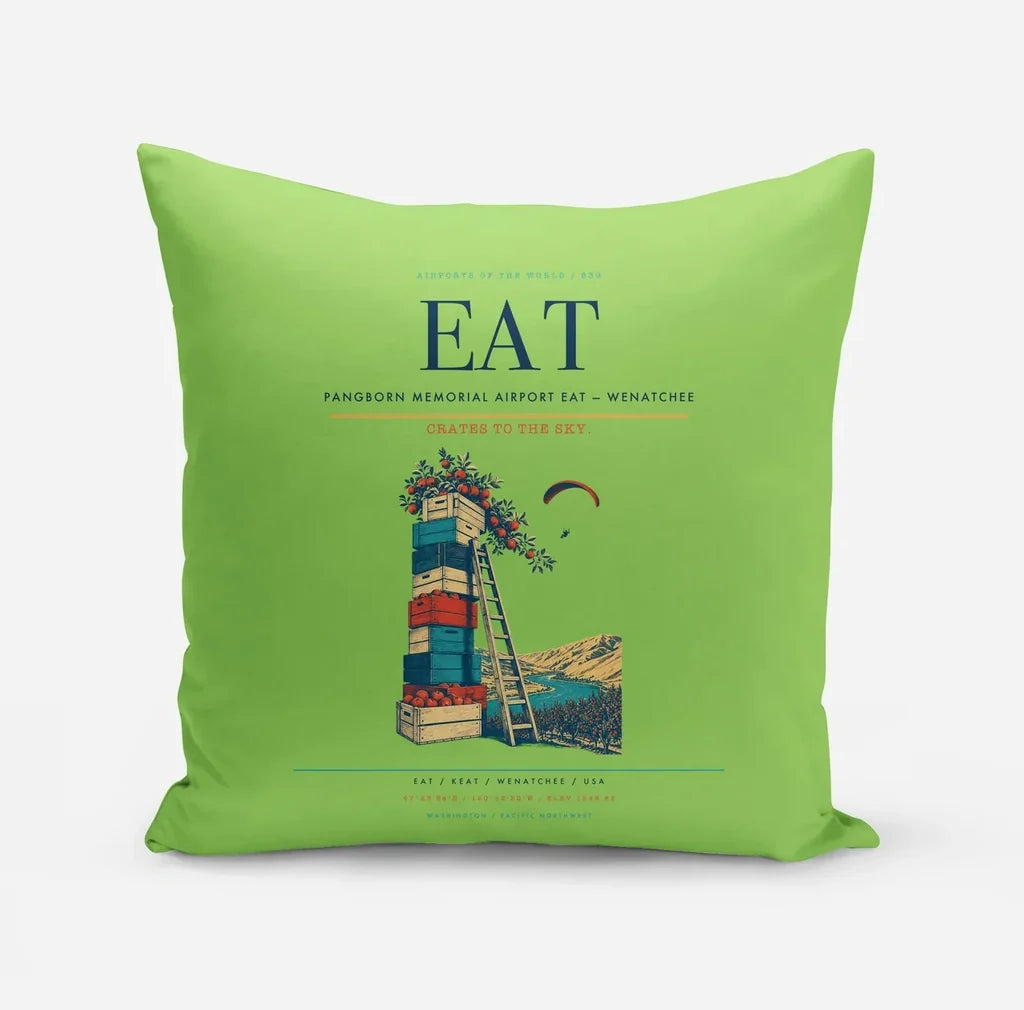 Pangborn Memorial Airport (EAT) design on light green pillow