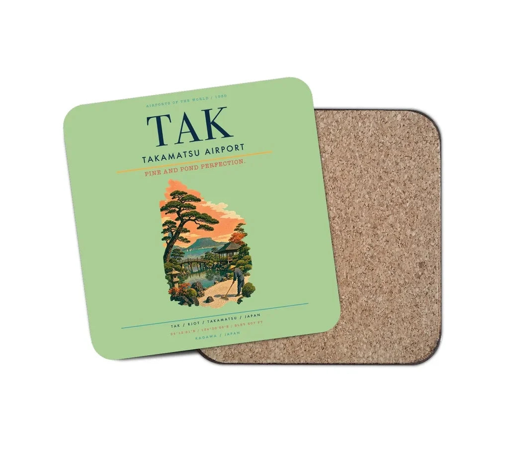 Takamatsu Airport (TAK) design on light green 1 piece coaster