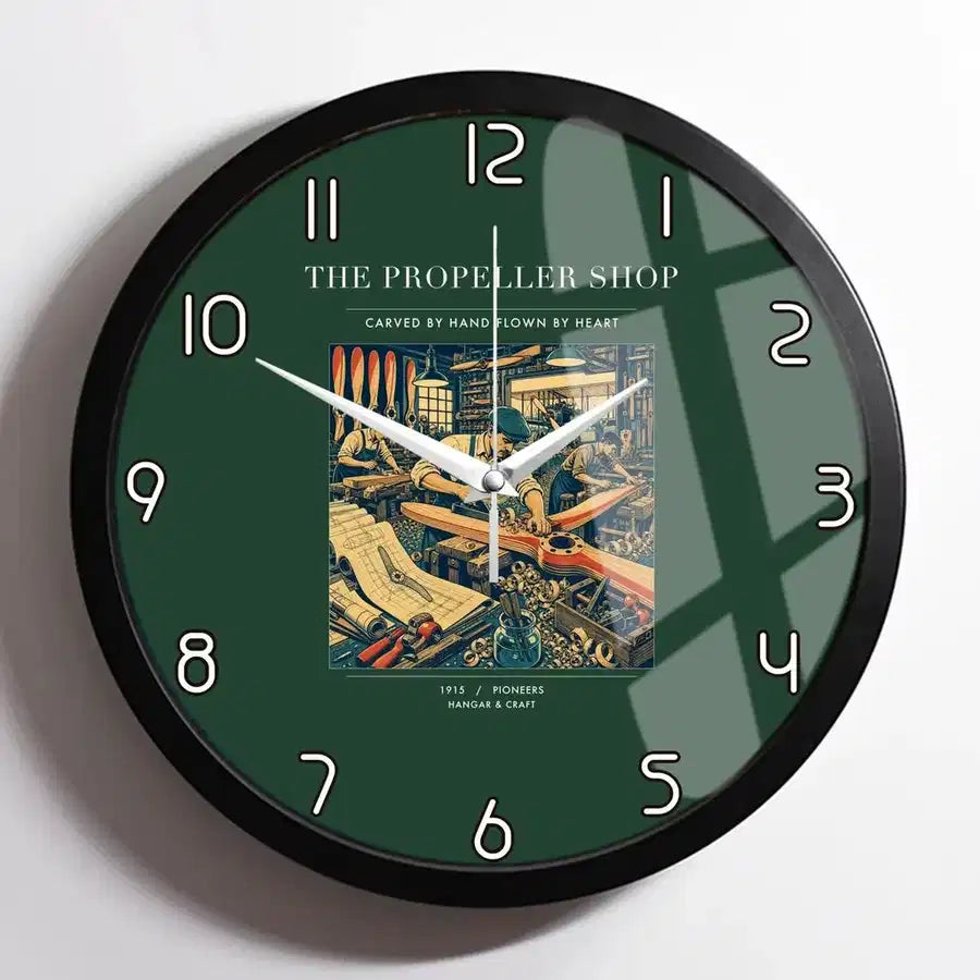 VINTAGE G4014 - The Propeller Shop - Designed Wall Clocks design on darkgreen framed