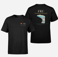 Thumbnail for Manas International Airport (FRU) design printed on black double-side t-shirt