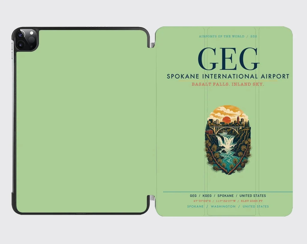 Spokane International Airport (GEG) design on light green ipad tablet case