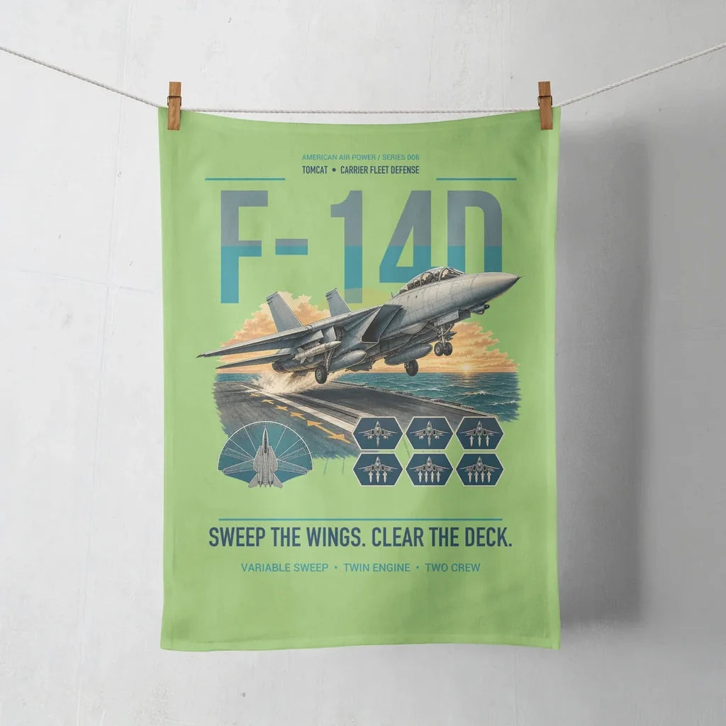 F-14D Tomcat design on light green towel