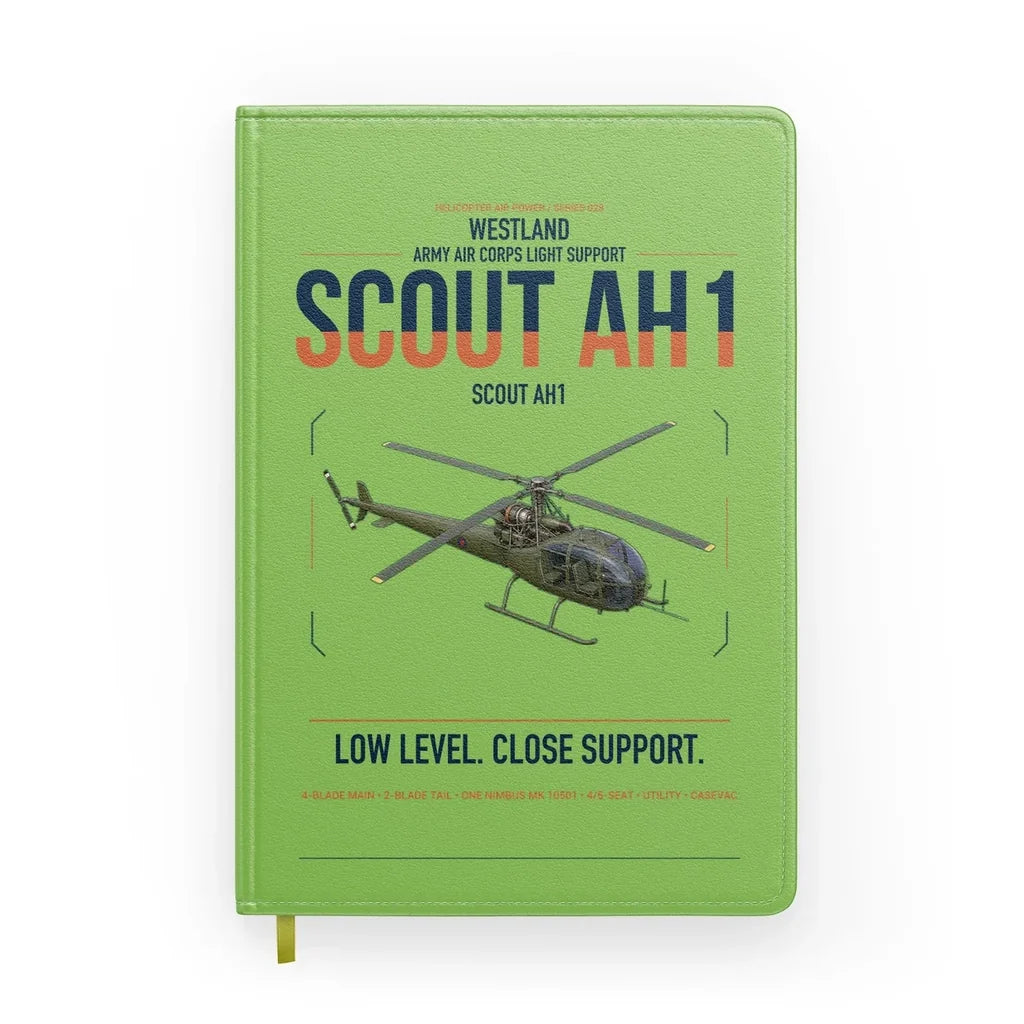 Westland Scout AH1 design on light green notebook