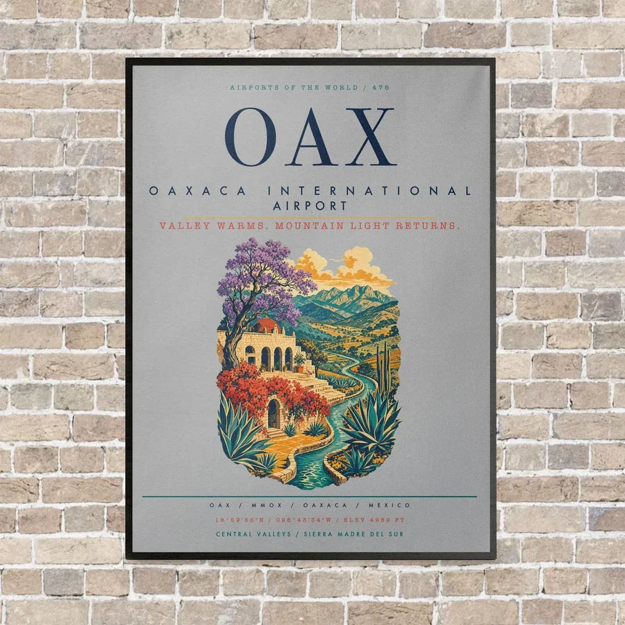 Oaxaca International Airport OAX vertical canvas print - framed - light gray background