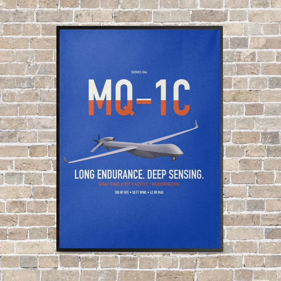 MQ-1C Gray Eagle ER vertical canvas print - framed - blue background