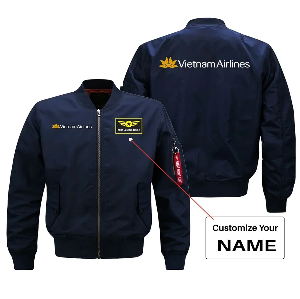 Vietnam Airlines logo on blue + name bomber jacket