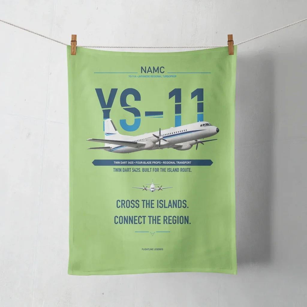 NAMC YS-11A design on light green towel