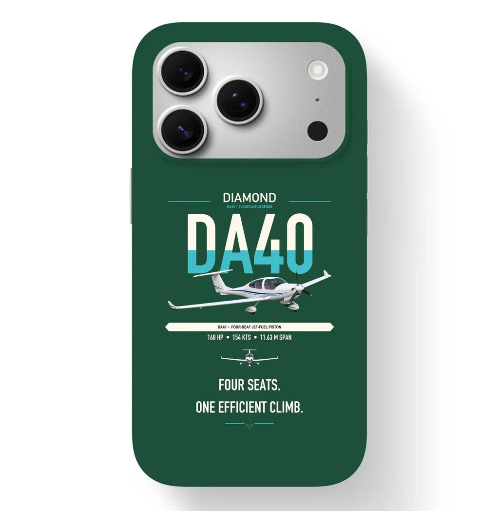 Diamond DA40 design on dark green magsafe iphone case, for iPhone 17 Pro
