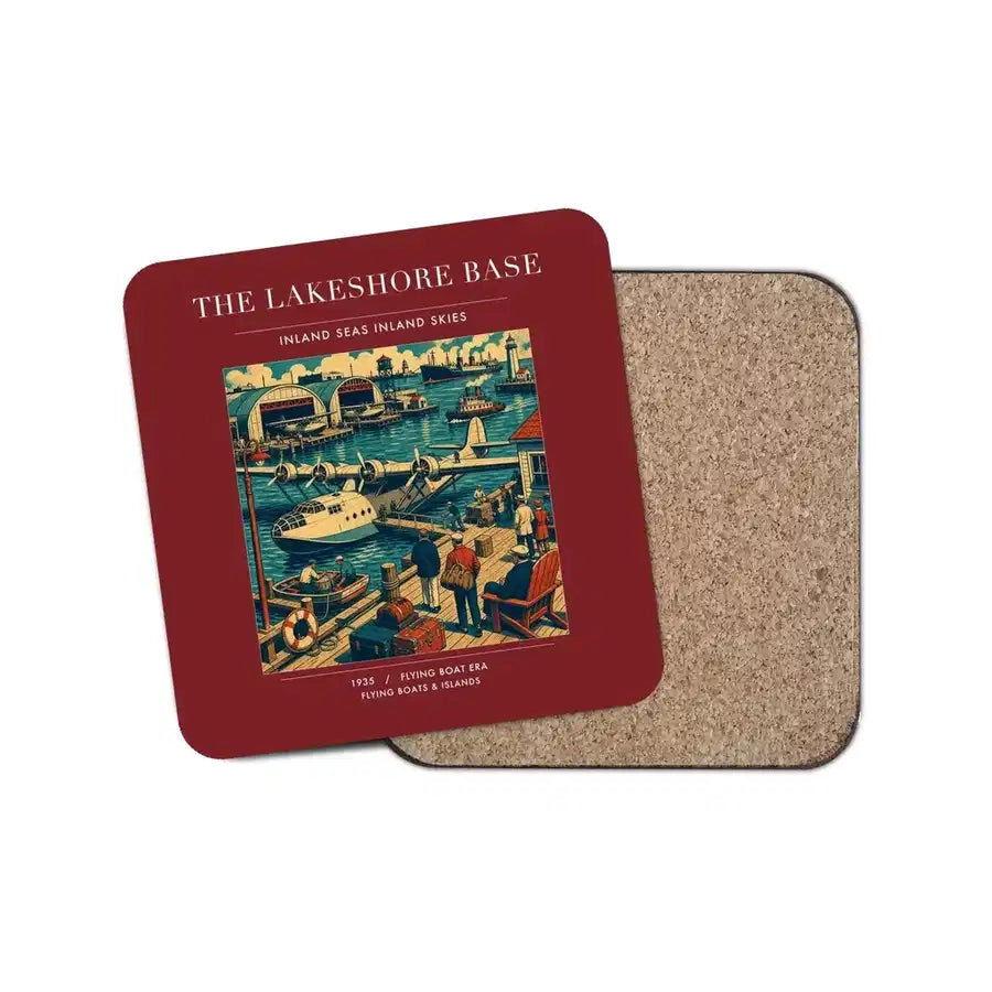 The Lakeshore Base - Designed Coasters design on dark red 1-piece