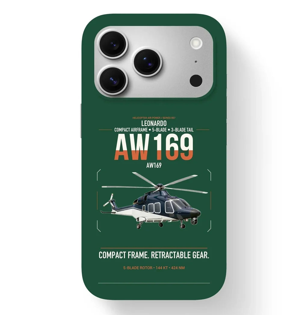 Leonardo AW169 design on dark green magsafe iphone case, for iPhone 17 Pro