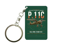 Thumbnail for PZL P.11c design on dark green designed key chain, double-side print