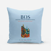 Thumbnail for Boston Logan International Airport (BOS) design on light blue pillow