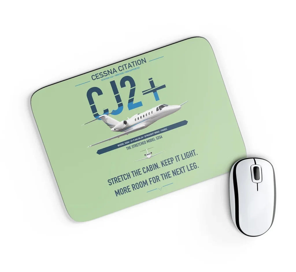 Cessna Citation CJ2+ design on light green rectangle mouse pad