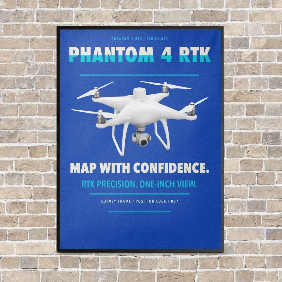 DJI Phantom 4 RTK vertical canvas print - framed - blue background