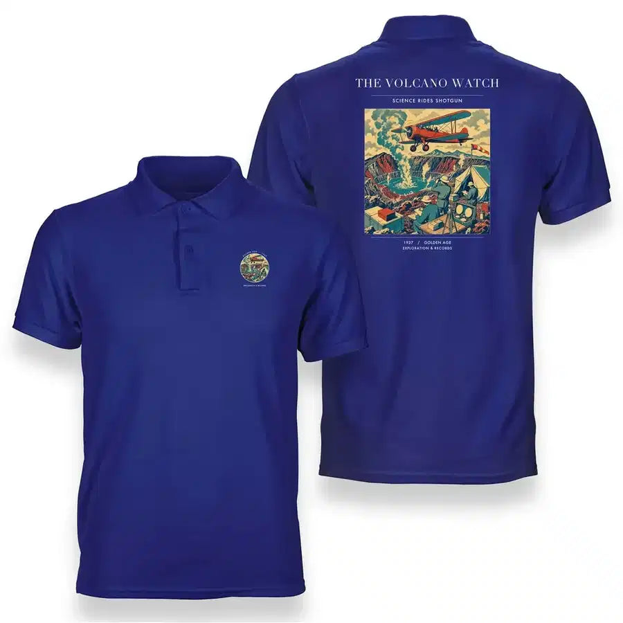VINTAGE G4042 - The Volcano Watch - Double-Side Polo T-Shirt design on blue
