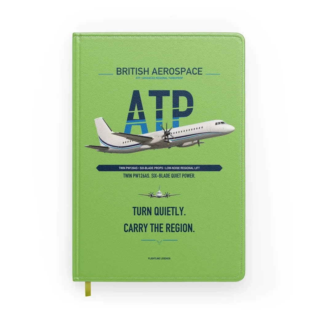 British Aerospace ATP design on light green notebook