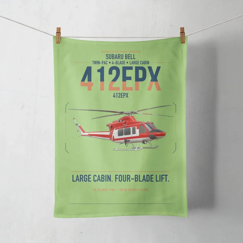 SUBARU Bell 412EPX design on light green towel