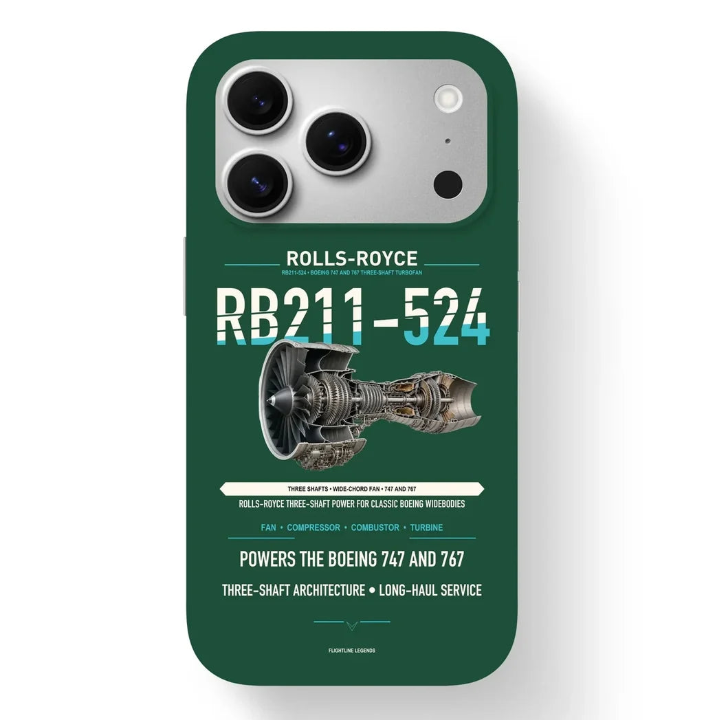 RB211-524 Case design on dark green iphone case