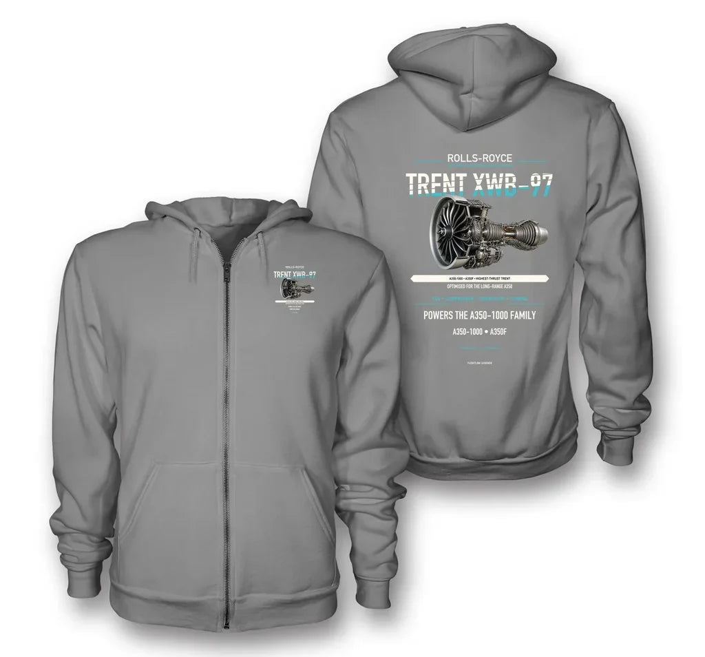 TRENT XWB-97 design on gray zipped hoodie