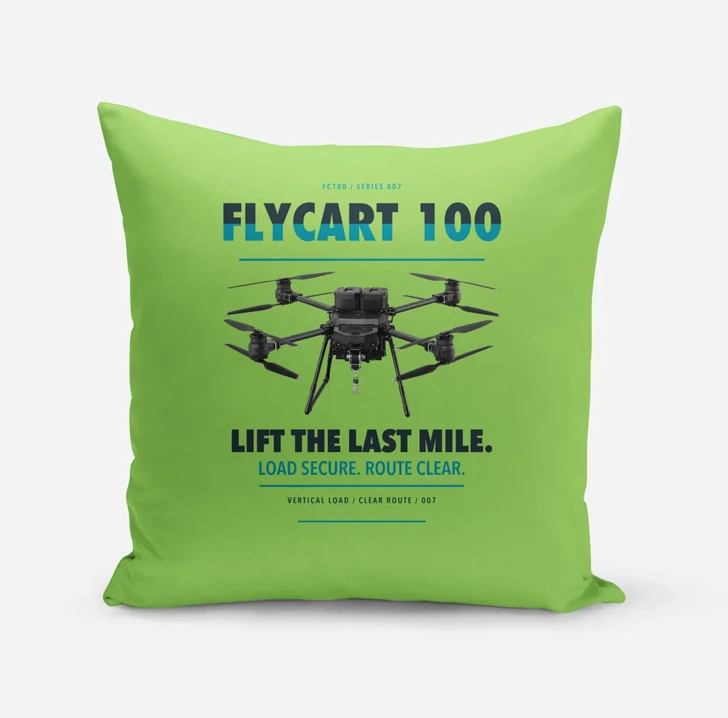 DJI FlyCart 100 design on light green pillow