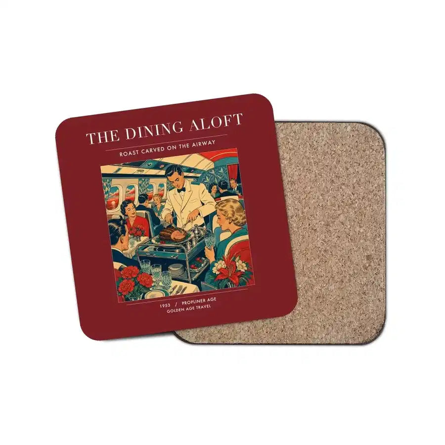 The Dining Aloft - Designed Coasters design on dark red 1-piece