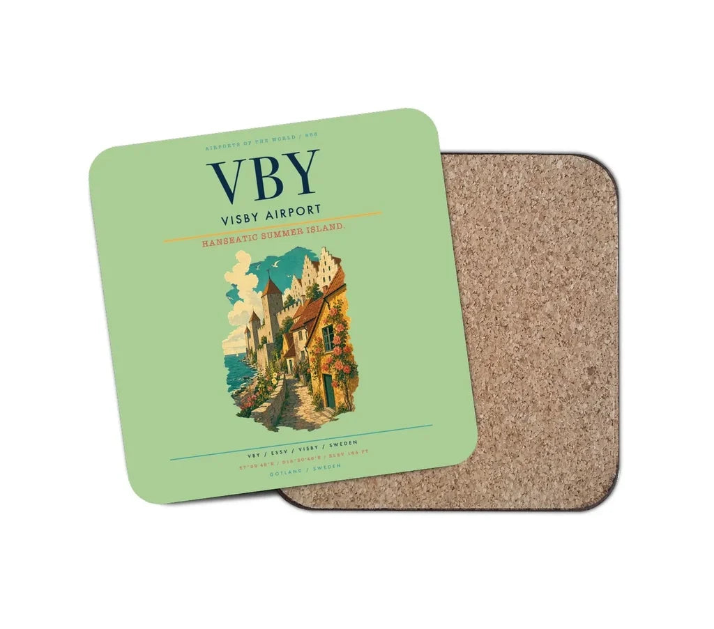 Visby Airport (VBY) design on light green 1 piece coaster