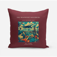 Thumbnail for VINTAGE G4129 - The Moonport Neighbors - Designed Pillows design on darkred