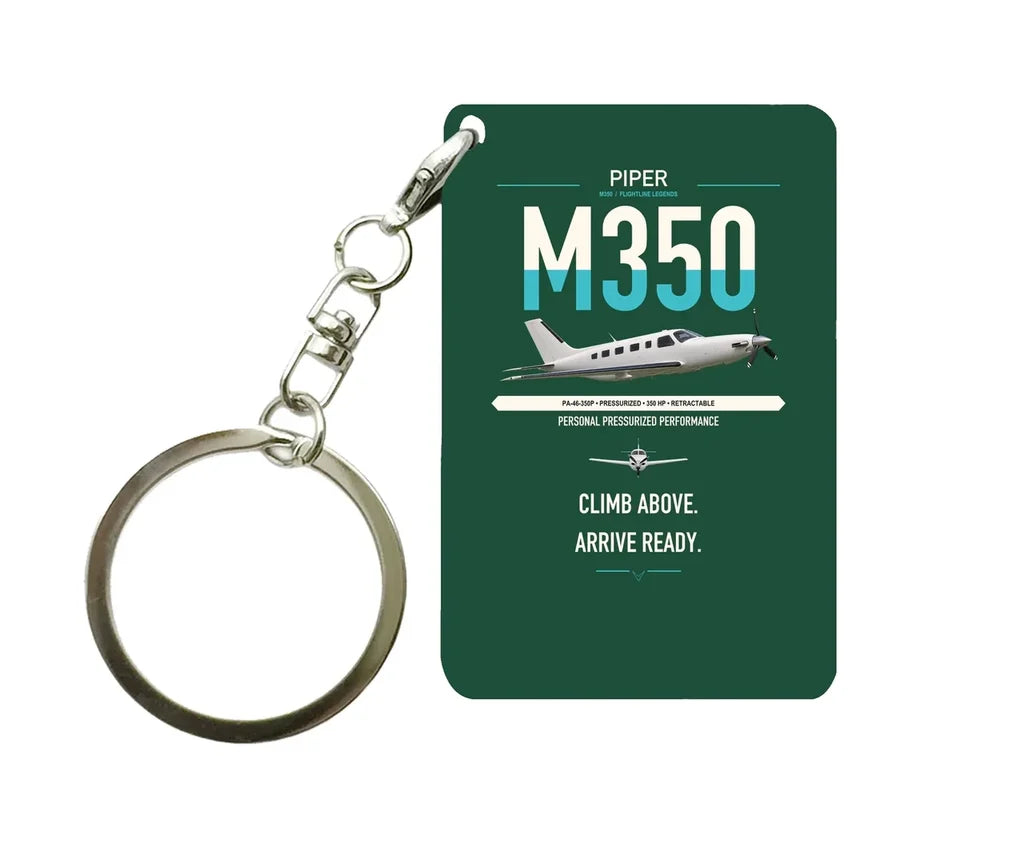 Piper M350 design on dark green designed key chain, double-side print
