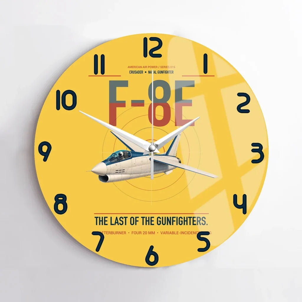 F-8E Crusader design on yellow no frame wall clock