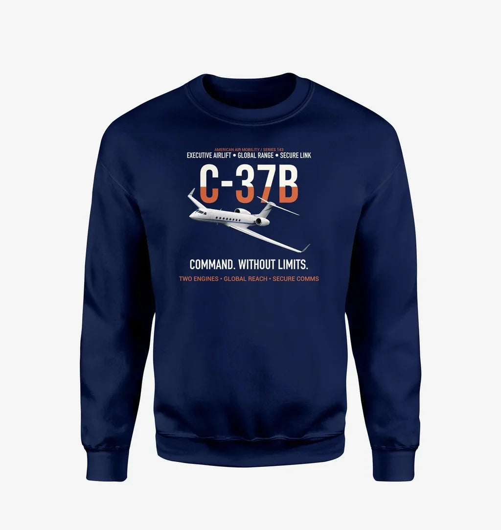 C-37B Global Command Link design on navy blue sweatshirt