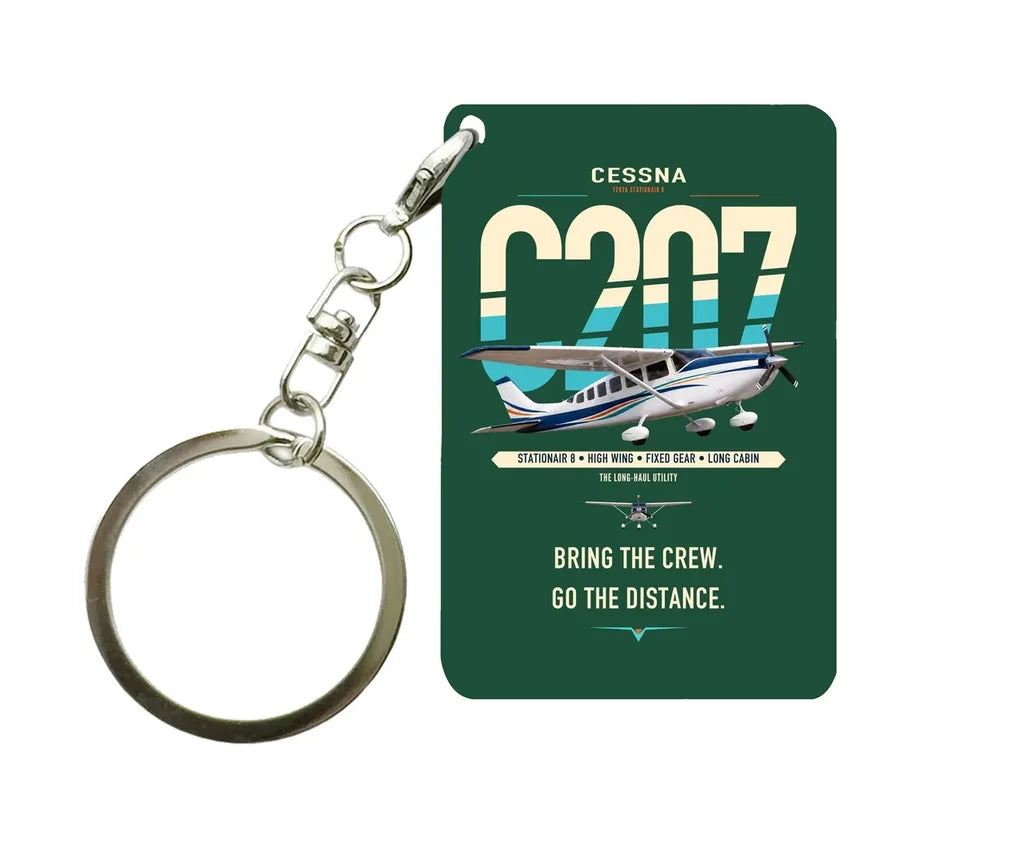 Cessna T207A Stationair 8 design on dark green designed key chain, double-side print