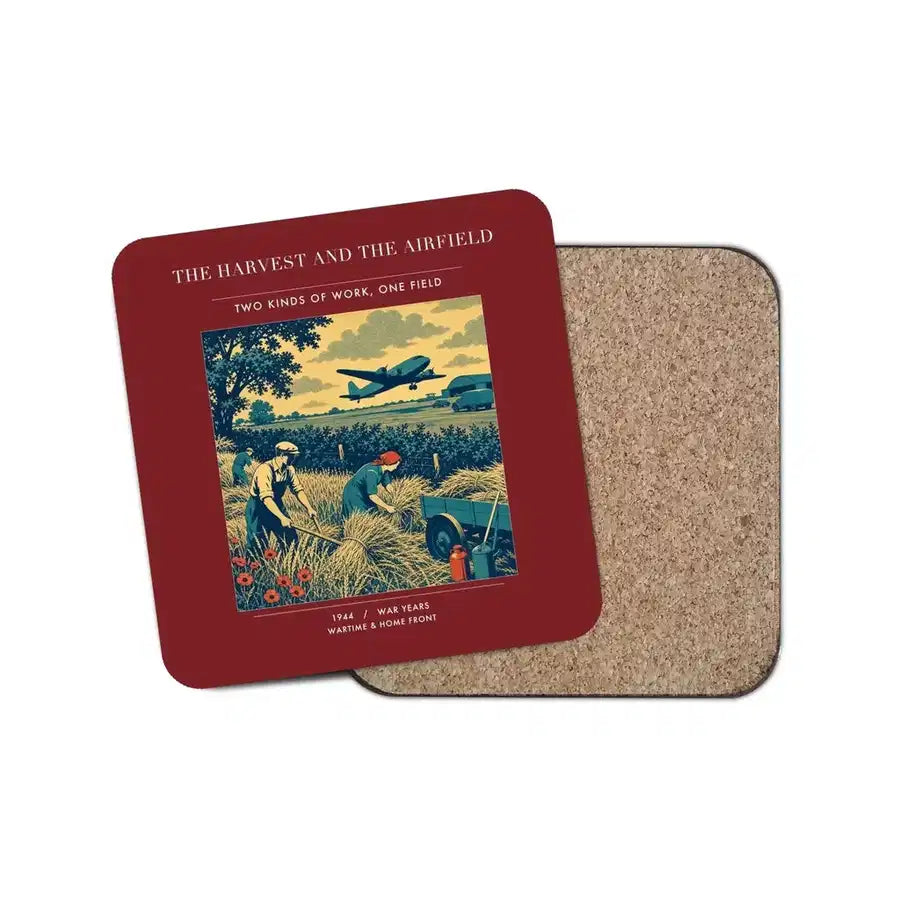 The Harvest And The Airfield - Designed Coasters design on dark red 1-piece
