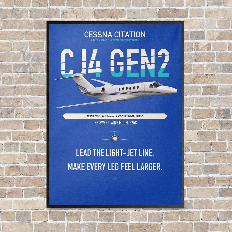 Cessna Citation CJ4 Gen2 vertical canvas print - framed - blue background