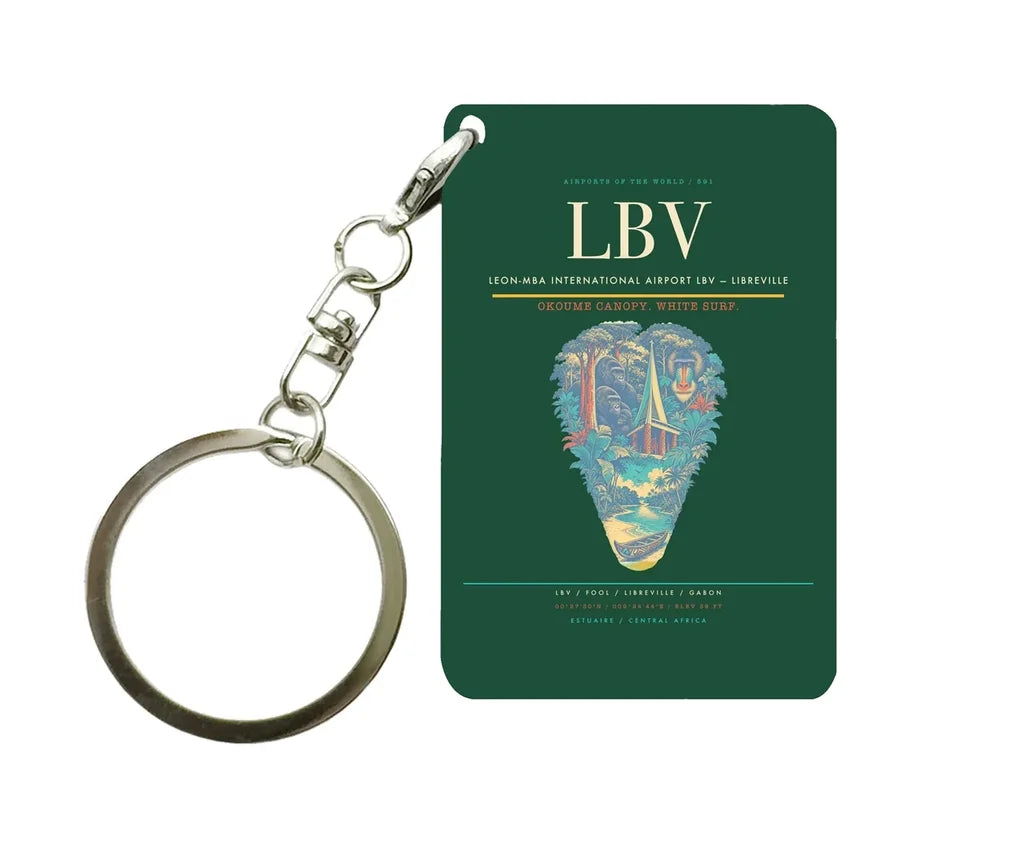 Leon-Mba International Airport LBV — Libreville Key Chain design on dark green key chain