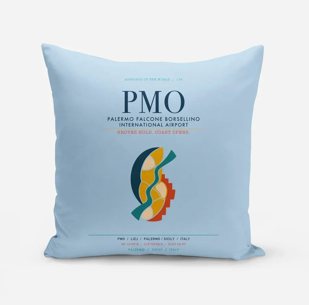 Palermo Falcone Borsellino International Airport (PMO) design on light blue pillow