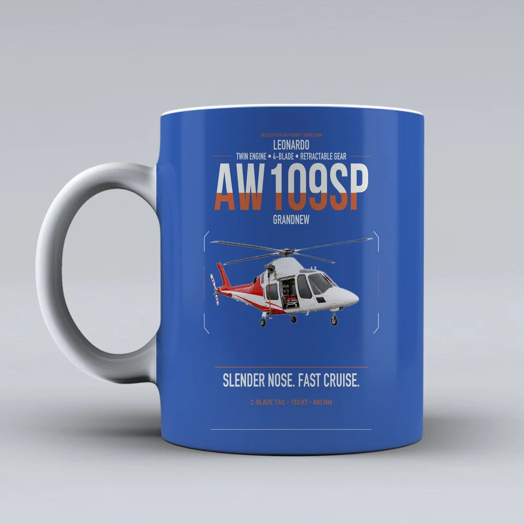 Leonardo AW109SP GrandNew design on blue ceramic mug, double-side print