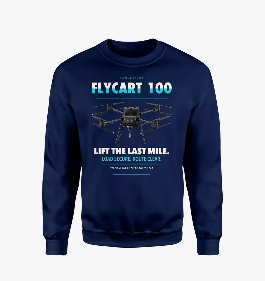 DJI FlyCart 100 design on navy blue sweatshirt