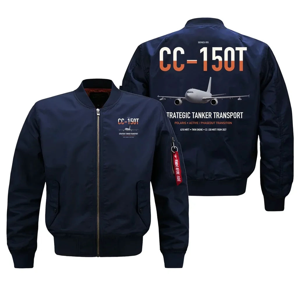 Airbus CC-150T Polaris design on blue bomber jacket, double-side print