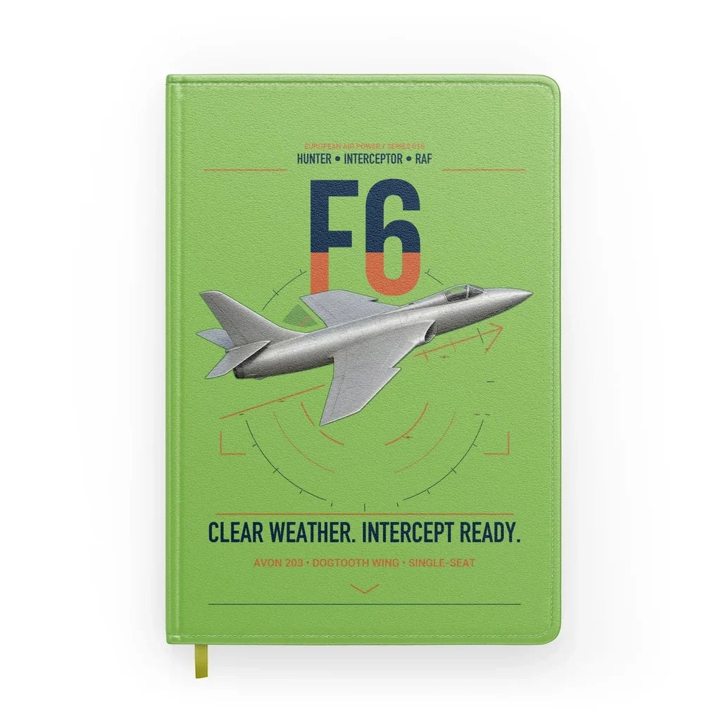 Hawker Hunter F6 design on light green notebook