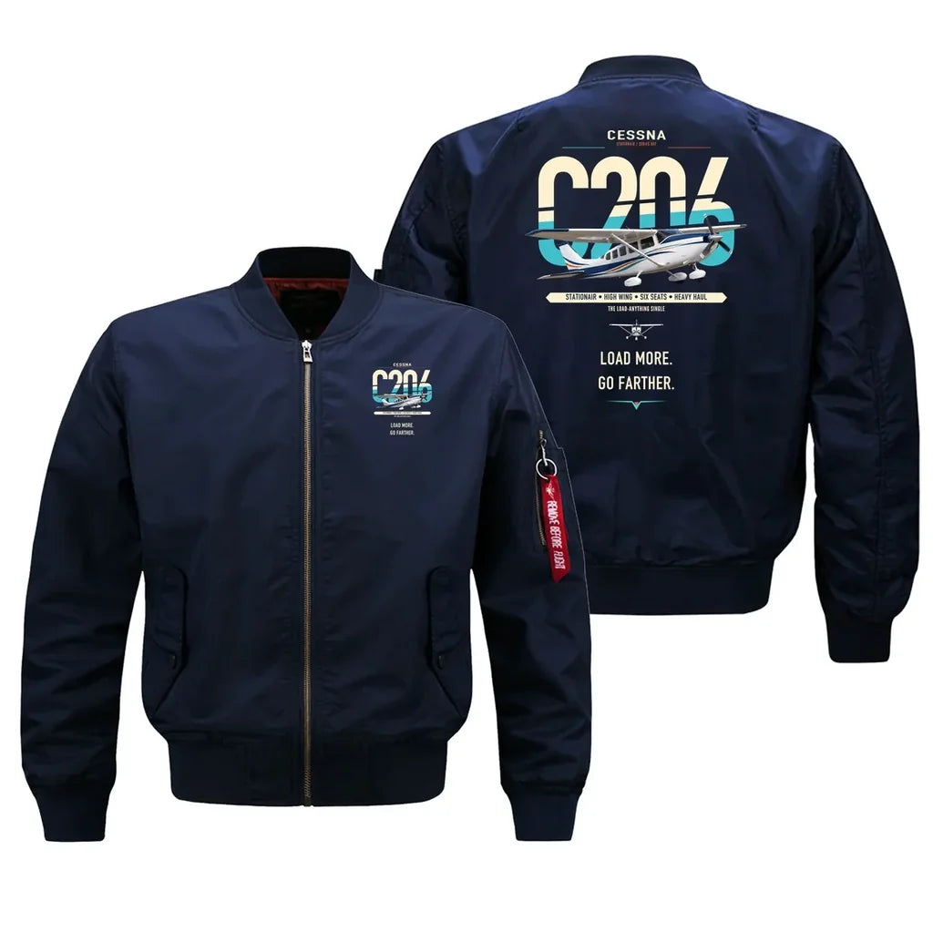 Cessna 206 Stationair design on blue bomber jacket, double-side print