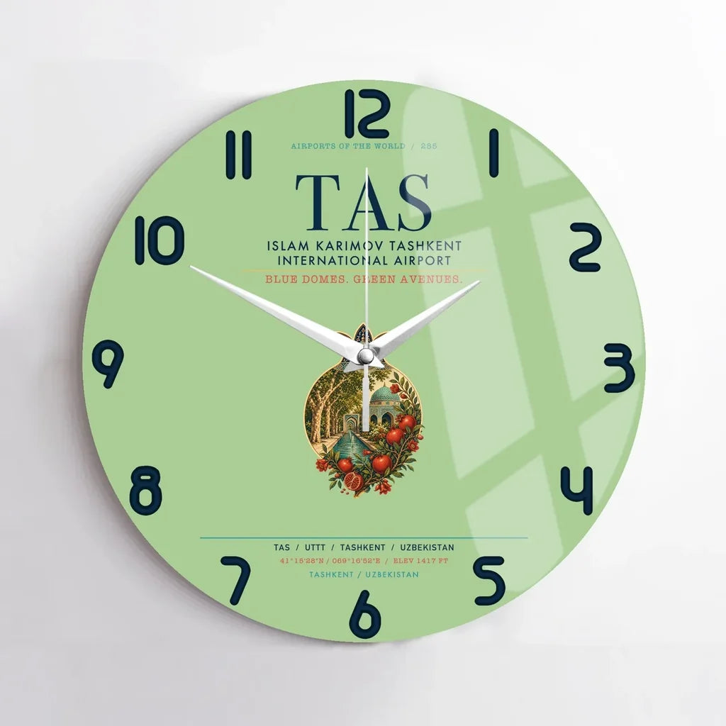 Islam Karimov Tashkent International Airport (TAS) design on light green no frame wall clock