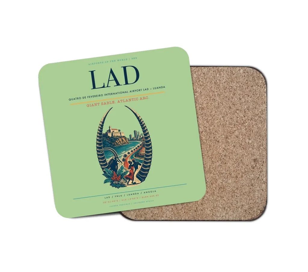 Quatro de Fevereiro International Airport (LAD) design on light green 1 piece coaster