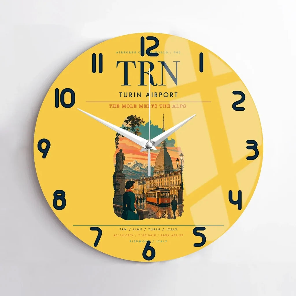 Turin Airport (TRN) design on yellow no frame wall clock