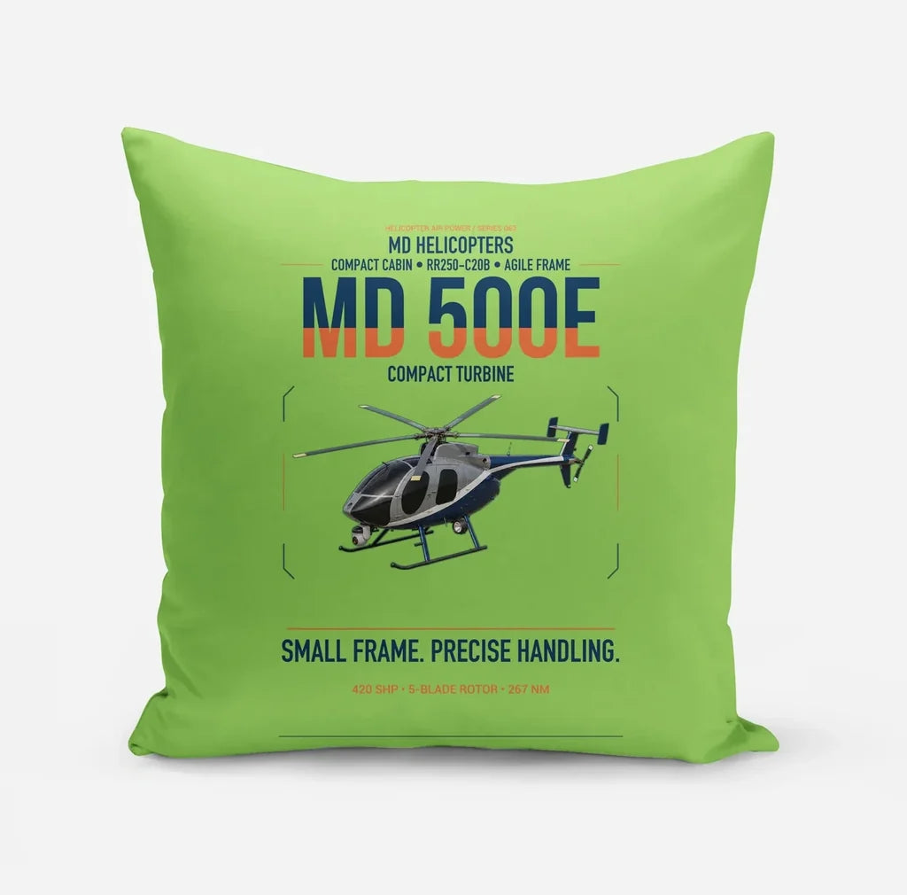 MD Helicopters MD 500E design on light green pillow